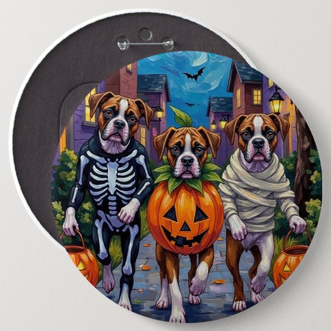 Boxer Dogs Trick-or-Treating in Halloween Costumes Button (Front & Back)