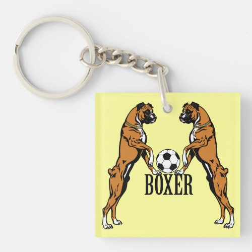 boxer dogs with soccer ball keychain