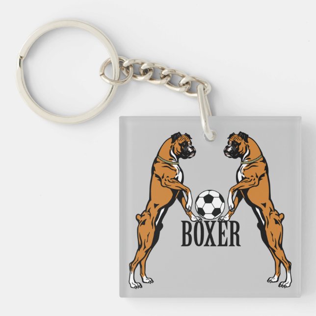 boxer dogs with soccer ball keychain (Front)
