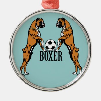 Boxer Dogs With Soccer Ball Metal Ornament by insimalife at Zazzle