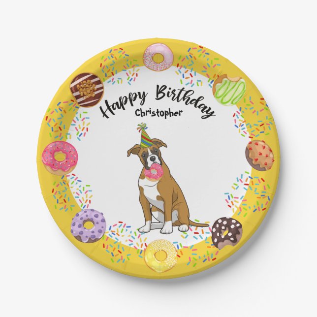 Boxer Donuts Birthday Party Paper Plate (Front)