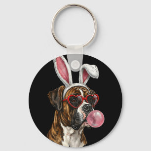 Boxer easter bunny dog lover keychain