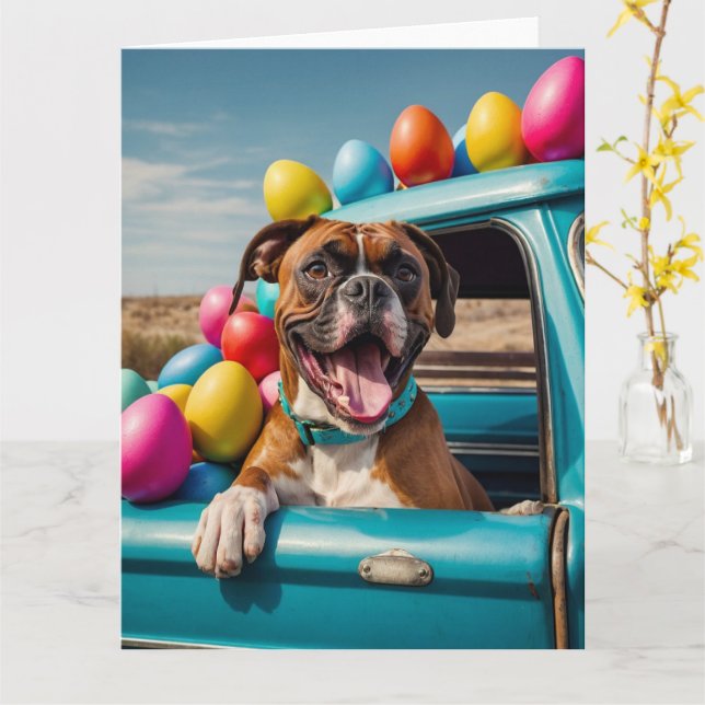 Boxer Easter Eggs Card (Yellow Flower)