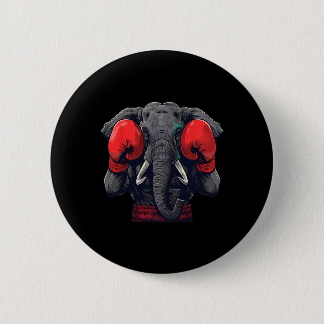 Boxer Elephant With Boxing Gloves Kickboxing Funny Button (Front)