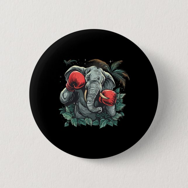 Boxer Elephant With Boxing Gloves Kickboxing Funny Button (Front)
