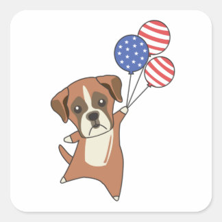 Boxer Flies Balloons USA Up Sweet Animals Dogs Square Sticker