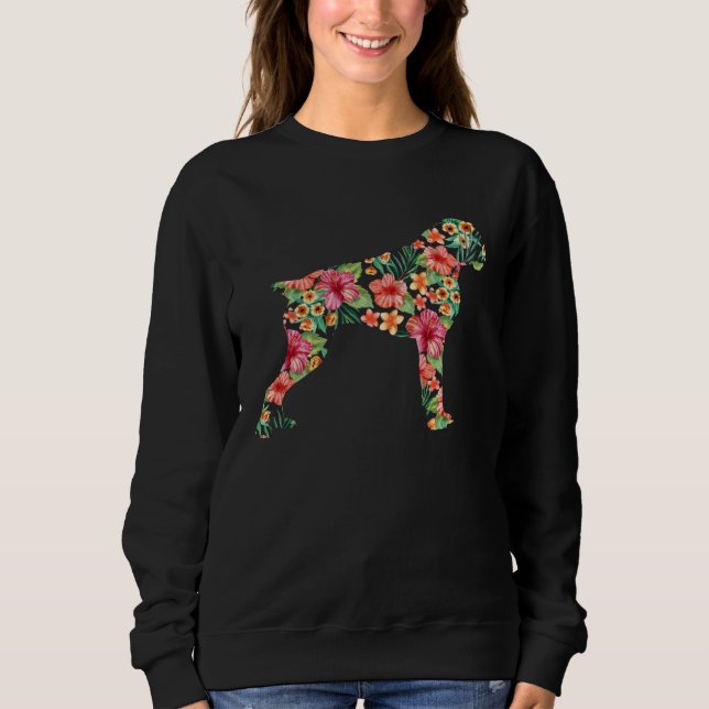 Boxer Flower  Dog Silhouette Floral  Women Men Sweatshirt (Front)