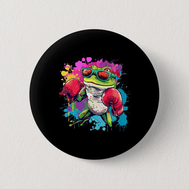 Boxer Frog With Boxing Gloves Kickboxing Funny Box Button (Front)
