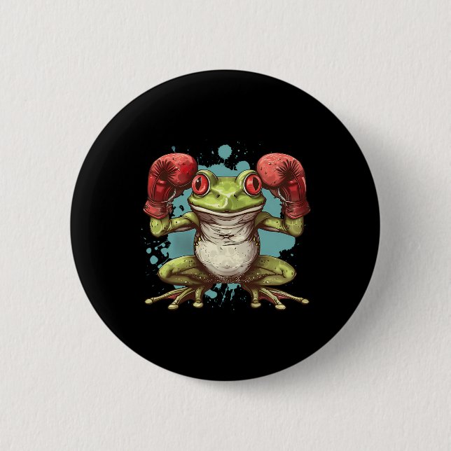 Boxer Frog With Boxing Gloves Kickboxing Funny Box Button (Front)