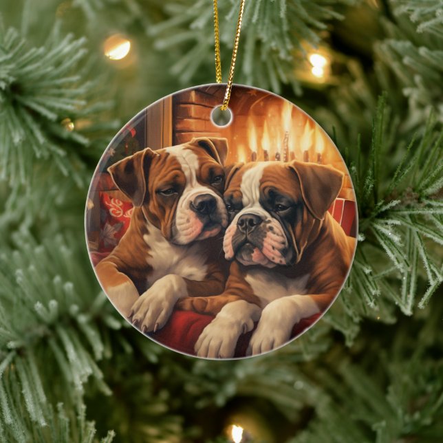 Boxer Gift, Christmas Ornament, Pet Gift, Dog Memo Ceramic Ornament (Tree)