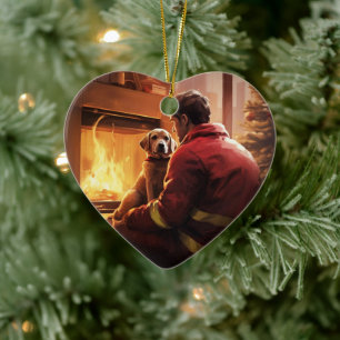 Boxer Gift, Pet Gift, Dog Fireman, Christmas Gift Ceramic Ornament