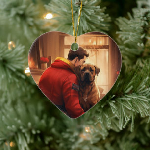 Boxer Gift, Pet Gift, Dog Fireman, Christmas Gift Ceramic Ornament