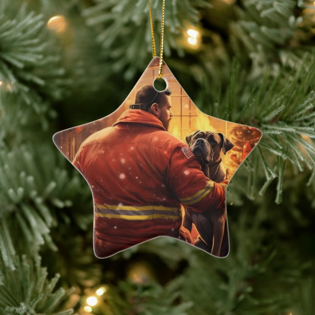 Boxer Gift, Pet Gift, Dog Fireman, Christmas Gift  Ceramic Ornament (Tree)