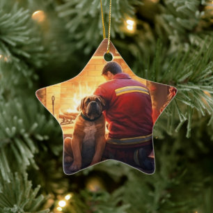 Boxer Gift, Pet Gift, Dog Fireman, Christmas Gift Ceramic Ornament