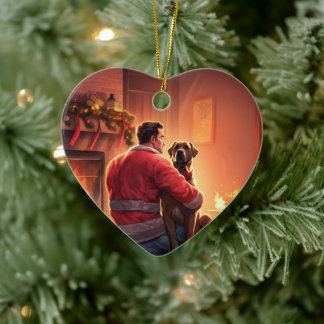 Boxer Gift, Pet Gift, Dog Fireman, Christmas Gift Ceramic Ornament