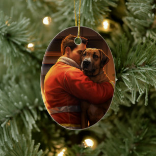 Boxer Gift, Pet Gift, Dog Fireman, Christmas Gift Ceramic Ornament