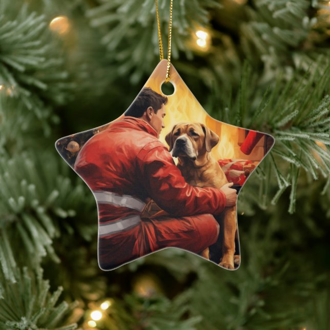 Boxer Gift, Pet Gift, Dog Fireman, Christmas Gift  Ceramic Ornament (Tree)