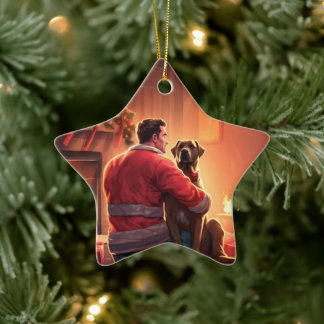 Boxer Gift, Pet Gift, Dog Fireman, Christmas Gift Ceramic Ornament