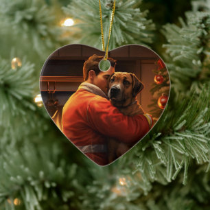 Boxer Gift, Pet Gift, Dog Fireman, Christmas Gift Ceramic Ornament