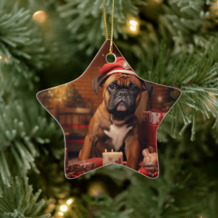 Boxer Gift, Pet Gift, Dog Police, Christmas Gift Ceramic Ornament
