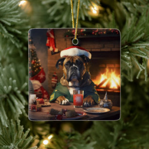 Boxer Gift, Pet Gift, Dog Police, Christmas Gift Ceramic Ornament