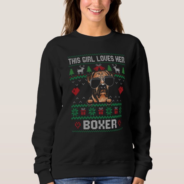 Boxer Girl Cool Ugly Christmas for Dog Mom Premium Sweatshirt (Front)