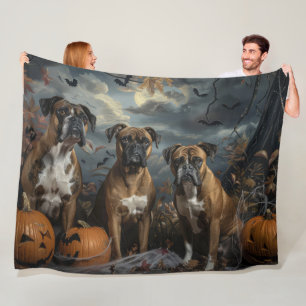 Boxer Halloween Night Doggy Delight Fleece Blanket
