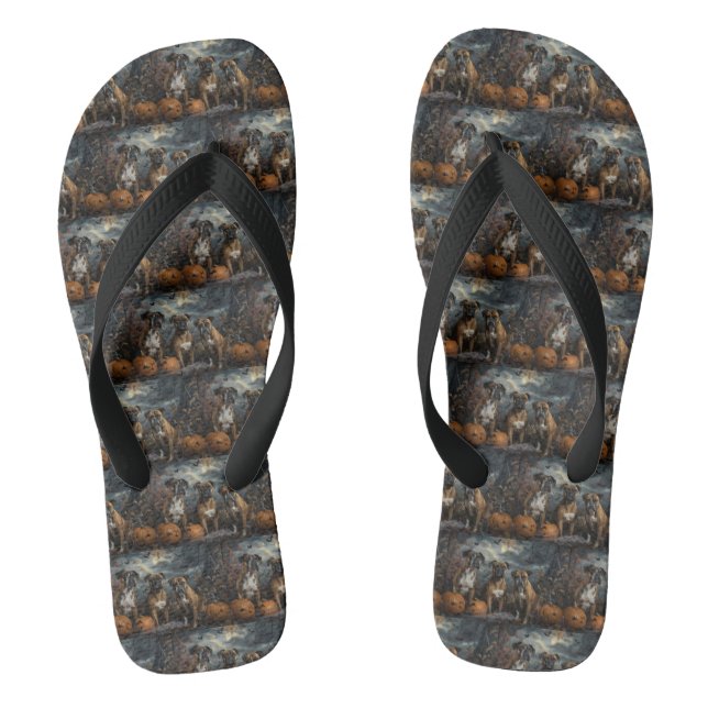 Boxer Halloween Night Doggy Delight Flip Flops (Footbed)