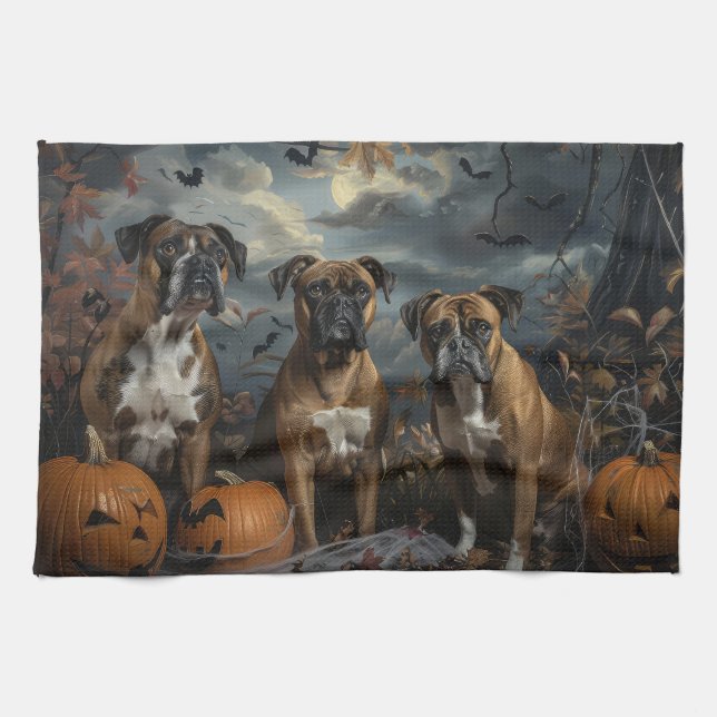 Boxer Halloween Night Doggy Delight Kitchen Towel (Horizontal)