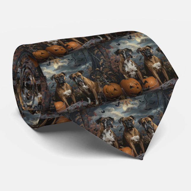 Boxer Halloween Night Doggy Delight Neck Tie (Rolled)