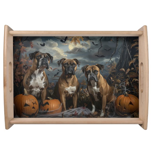 Boxer Halloween Night Doggy Delight Serving Tray (Front)