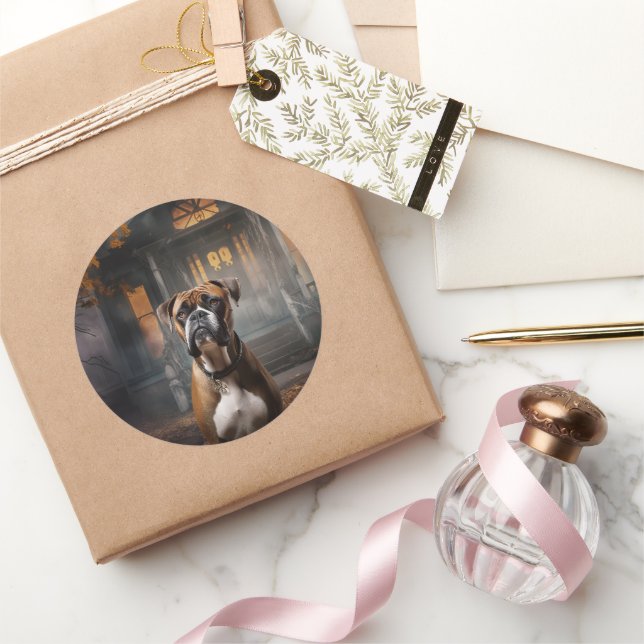 Boxer Halloween Scary Classic Round Sticker (Gifting)