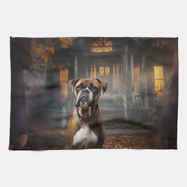 Boxer Halloween Scary Kitchen Towel (Horizontal)