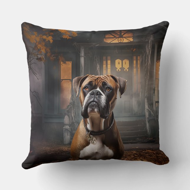 Boxer Halloween Scary Throw Pillow (Back)