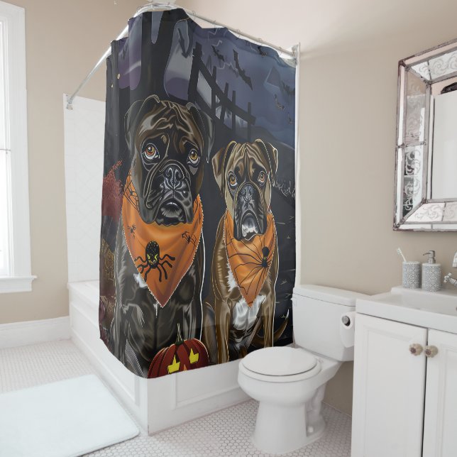 Boxer Halloween Spooky Shower Curtain (In Situ)