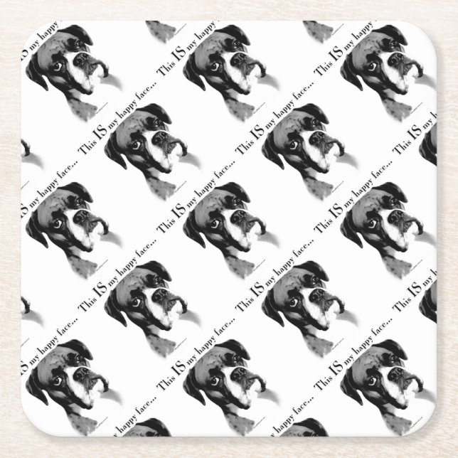 Boxer Happy Face Square Paper Coaster (Front)
