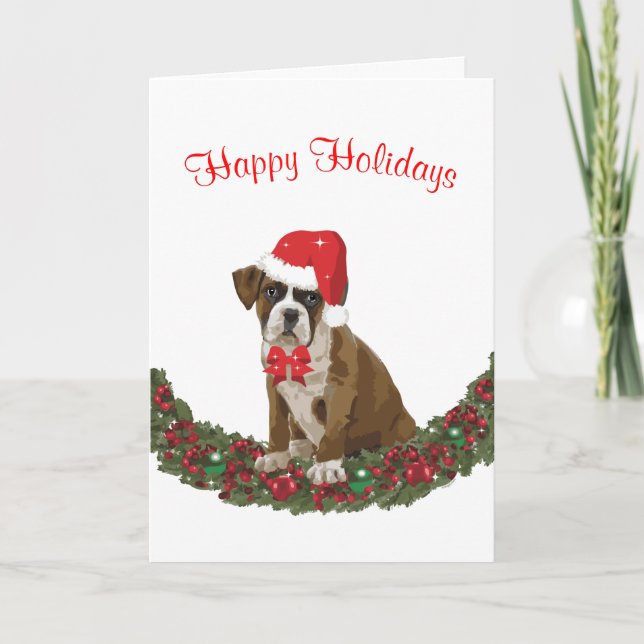 Boxer Happy Holidays Dog Santa Hat Cute Card (Front)