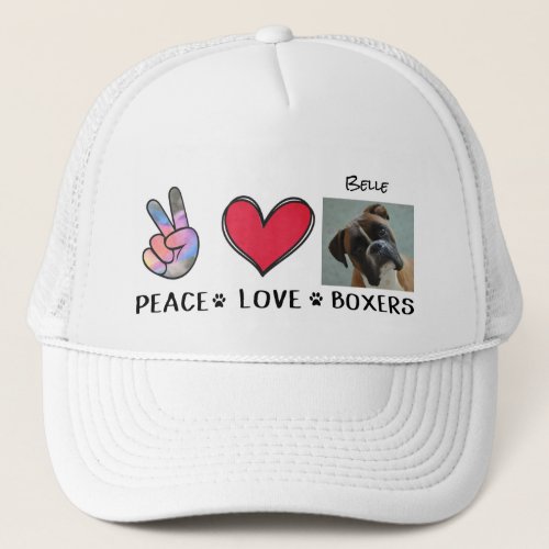 Boxer Hat Peace Love Dog Lovers