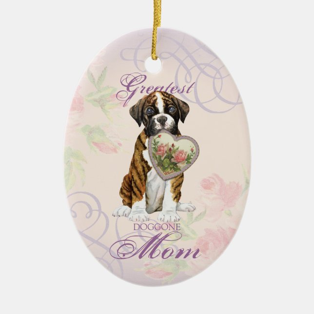 Boxer Heart Mom Ceramic Ornament (Front)