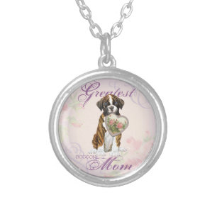 Boxer Heart Mom Silver Plated Necklace