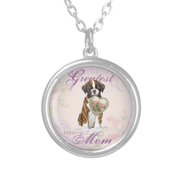 Boxer Heart Mom Silver Plated Necklace (Front)