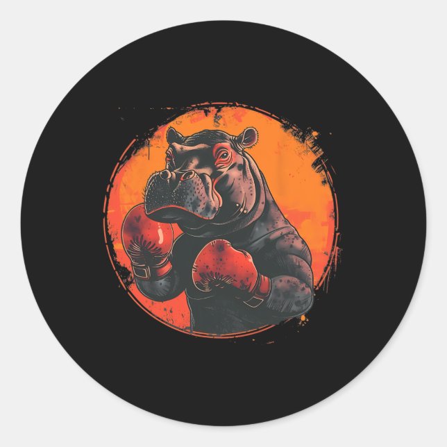 Boxer Hippo With Boxing Gloves Kickboxing Funny Bo Classic Round Sticker (Front)