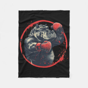 Boxer Hippo With Boxing Gloves Kickboxing Funny Bo Fleece Blanket