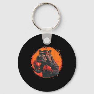 Boxer Hippo With Boxing Gloves Kickboxing Funny Bo Keychain
