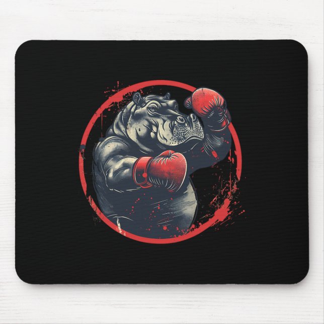 Boxer Hippo With Boxing Gloves Kickboxing Funny Bo Mouse Pad (Front)