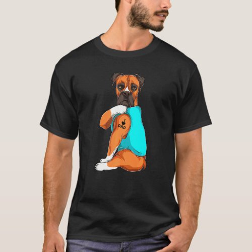 Boxer I Love Dad Tattoo Apparel Dog Dad Dads T_Shirt