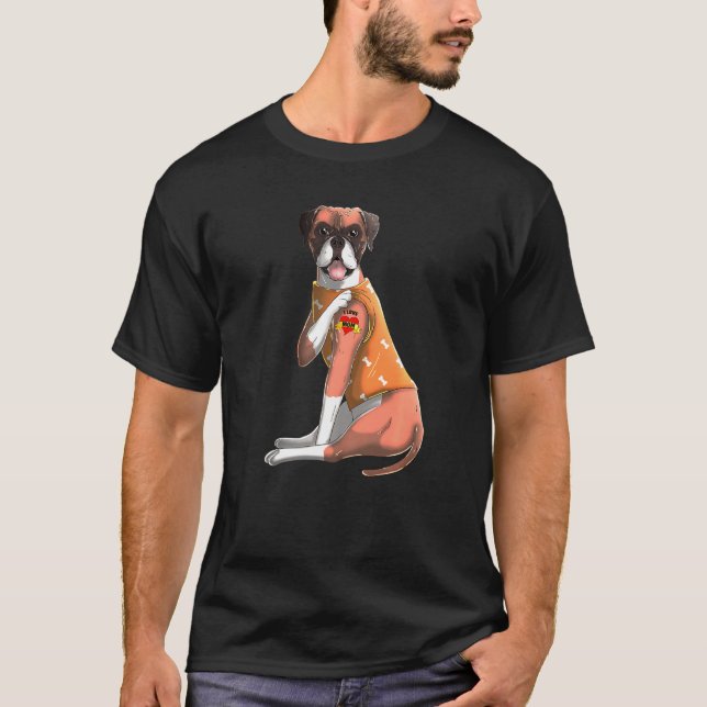 Boxer I Love Mom Tattoo Dog T-Shirt (Front)