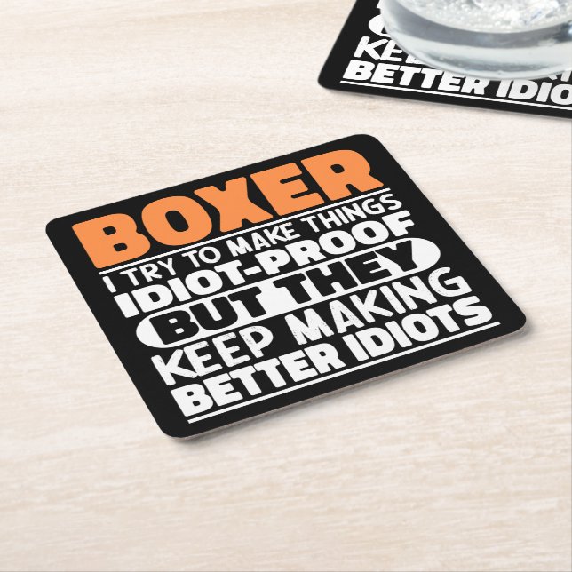 Boxer I Try To Make Things Funny Saying Cool Boxer Square Paper Coaster (Angled)