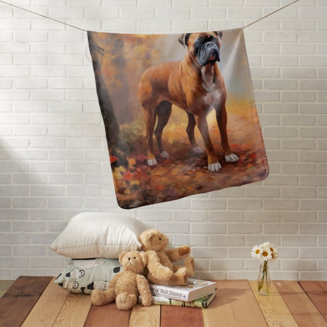 Boxer in Autumn Leaves Fall Inspire  Baby Blanket (In Situ)