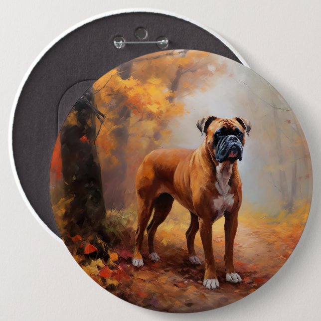 Boxer in Autumn Leaves Fall Inspire  Button (Front & Back)